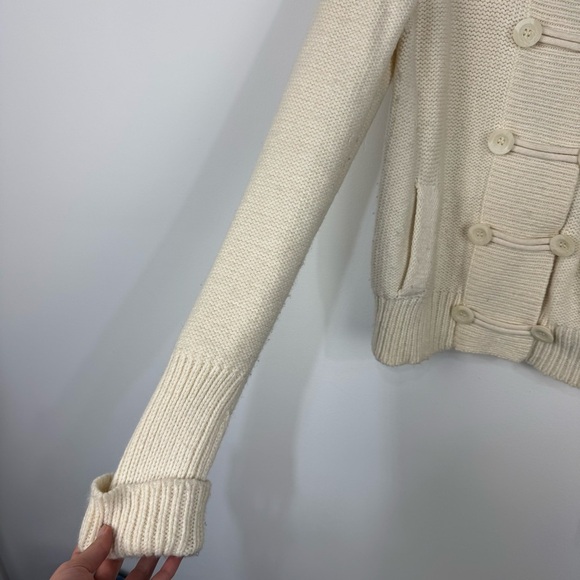 American Eagle Knit Nautical Pea Coat Jacket Ivory Cream Neutral - Picture 3 of 4